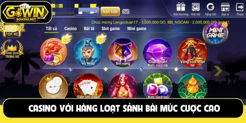 Casino với hàng loạt sảnh bài mức cược cao